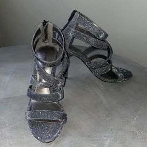 Audrey Brooke Sparkly Pewter Strappy Heels